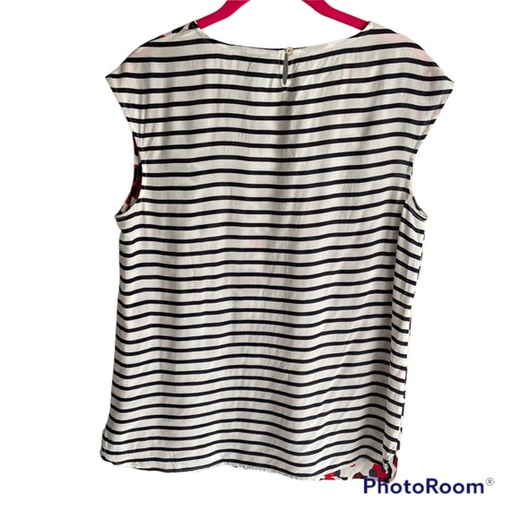 Talbots Petites Red and Navy Striped and Animal Print‎ Career Blouse, PM - Picture 2 of 3